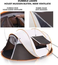 Fly Lab Luxe Pop Up Tent - Kampeer Tent - Grijs/Oranje - 4 Persoons -Outdoor Camping Winkel 1072x1200