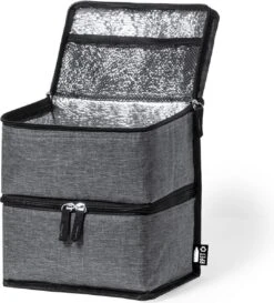 Merkloos Koeltas Met Dubbel Compartiment - Lunchtas - Koeltasje Lunch - Koelelementen - Koud - Warm - Isolatie - Volwassenen - Dames - Heren - 14 X 22 Cm - Polyester - RPET - Aluminium - Grijs -Outdoor Camping Winkel 1084x1200