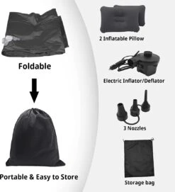 Opblaasbaar Matras Voor In De Auto, Opblaasbaar Bed, Opvouwbaar, Comfortabele Autostoel, Automatras Met Elektrische Luchtpomp En 3 Adapters, 2 Kussens En Draagtas, Voor Camping, Reizen (zwart) -Outdoor Camping Winkel 1093x1200 2