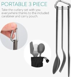 Navaris Campingbestek Van Titanium - Set Met Vork, Mes En Lepel - Bestekset Voor Onderweg En Op Reis - Inclusief Karabijnhaak En Bewaarzakje -Outdoor Camping Winkel 1113x1200 4