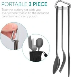 Navaris Campingbestek Van Titanium - Set Met Vork, Mes En Lepel - Bestekset Voor Onderweg En Op Reis - Inclusief Karabijnhaak En Bewaarzakje -Outdoor Camping Winkel 1115x1200 2