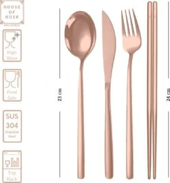 House Of Husk Reisbestek - Reis Bestekset - Chopsticks - Metalen Rietjes Met Borstel - Lepel - Vaatwasserbestendig - RVS - 7 Delig - Rose Goud -Outdoor Camping Winkel 1115x1200 3