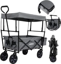 AREBOS Handwagen Vouwbare Dak Handwagen Vouwbare Trolley Uitrustingswagen Grijs -Outdoor Camping Winkel 1146x1200 4