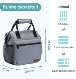 ForDig Lunchtas Grijs - Koeltas Gemaakt Van 600D Polyester Met PEVA-Voering - Ruimte Voor Lunchtrommel / Snacks / Blikjes - Koel Tas Met Mesh Opbergruimtes En Ruimte Voor Bestek - Lunch Tas Cool Bag - Coolerbag - Kleine Cooler -Outdoor Camping Winkel 1150x1200