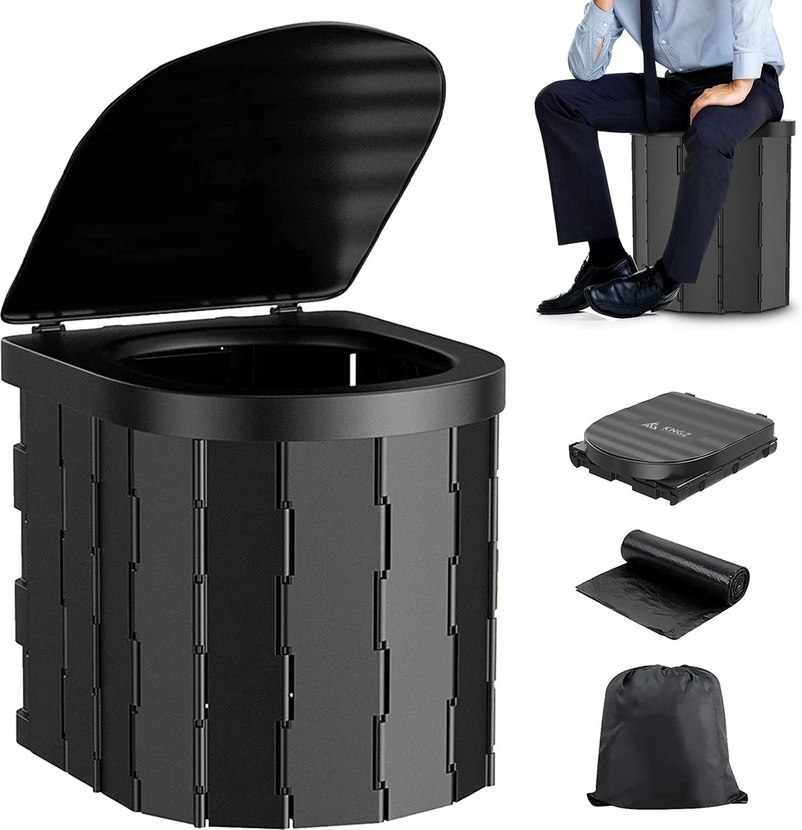 KNGZ Outdoor Gear – Camping Toilet – Nieuw Model – Biologisch Afbreekbare Zakjes – Opvouwbare Camping Toilet Met Deksel – Camping Toilet Hoge Zit – Draagbare WC Emmer Volwassen – Draagbaar Mobiel Potje – Nachtemmer – Opvouwbaar Toilet – Kamperen 3 KNGZ Outdoor Gear – Camping Toilet – Nieuw Model – Biologisch Afbreekbare Zakjes – Opvouwbare Camping Toilet Met Deksel – Camping Toilet Hoge Zit – Draagbare WC Emmer Volwassen – Draagbaar Mobiel Potje – Nachtemmer – Opvouwbaar Toilet – Kamperen