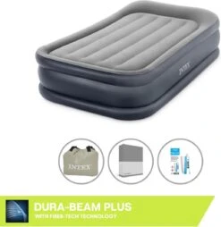 Intex Luchtbed - 1-Persoons - 99 X 191 X 42 Cm - Grijs - Met Pomp, Hoeslaken Antraciet En Reparatieset