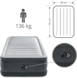 Intex Luchtbed - 1-Persoons - 99 X 191 X 46 Cm - Grijs - Met Ingebouwde Pomp, Hoeslaken Antraciet En Reparatieset -Outdoor Camping Winkel 1177x1200 2