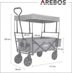 AREBOS Handwagen Vouwbare Dak Handwagen Vouwbare Trolley Uitrustingswagen Grijs -Outdoor Camping Winkel 1187x1200 4