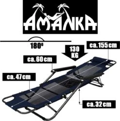 Ligstoel 155x60cm - Opvouwbaar Campingstoel Ligbed Strandstoel Tuinstoel Vouwligstoel Blauw -Outdoor Camping Winkel 1190x1200
