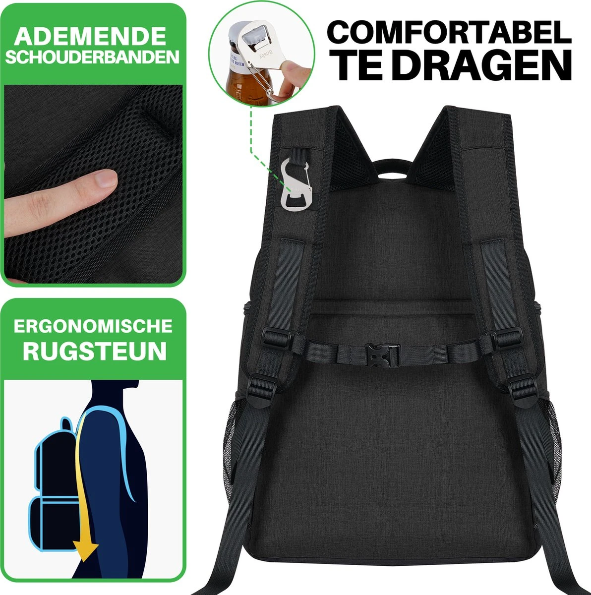 Brisby 4 Laags Geïsoleerde Koeltas Rugzak - 25 Liter - Met Handige Vakken Voor Bestek En Essentials - Waterafstotend Materiaal - Zwart 5 Brisby 4 Laags Geïsoleerde Koeltas Rugzak - 25 Liter - Met Handige Vakken Voor Bestek En Essentials - Waterafstotend Materiaal - Zwart - Afbeelding 3