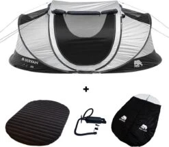 Deryan Cocoon Pop Up Tent - Slaapzak - Luchtbed - Luchtpomp - 4 Persoons - Zilver