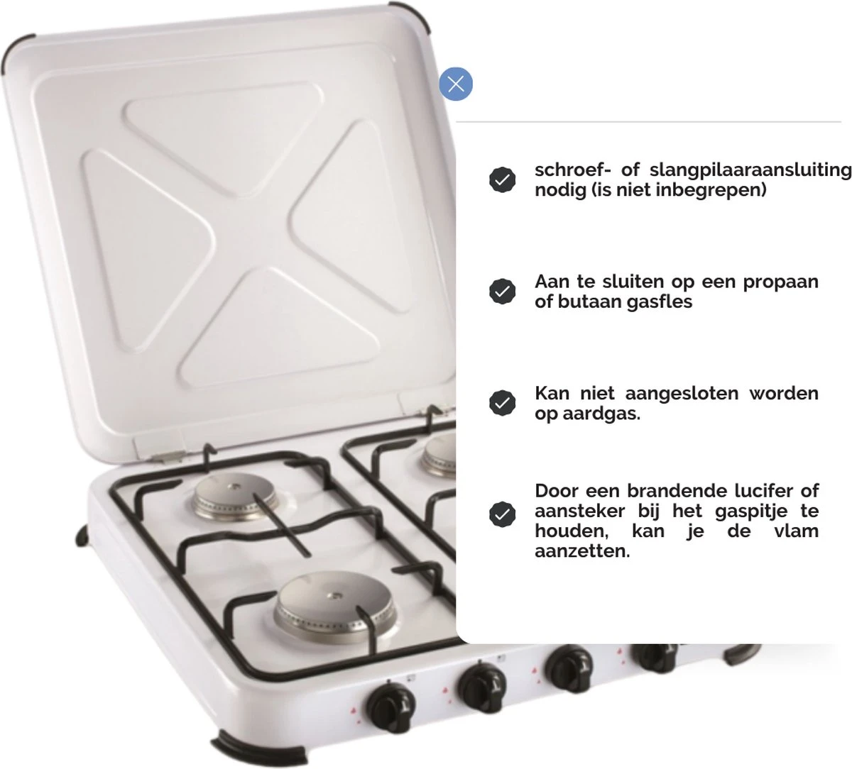 Kemper Gas Kooktoestel - Campingkooktoestel - Set Met 4 Branders - Gas - 4650W 5 Kemper Gas Kooktoestel - Campingkooktoestel - Set Met 4 Branders - Gas - 4650W - Afbeelding 3