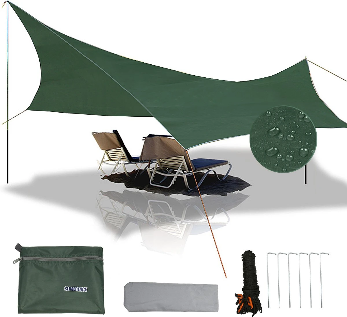 Merkloos BRGOOD Tarps - Shelter - Rechthoek - 240*220cm - Waterdicht - Met Scheerlijnen En Haringen - Geen Stokken - Voor Kamperen - Groen 3 Merkloos BRGOOD Tarps - Shelter - Rechthoek - 240*220cm - Waterdicht - Met Scheerlijnen En Haringen - Geen Stokken - Voor Kamperen - Groen