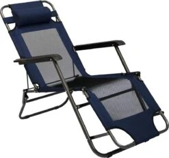 Ligstoel 155x60cm - Opvouwbaar Campingstoel Ligbed Strandstoel Tuinstoel Vouwligstoel Blauw