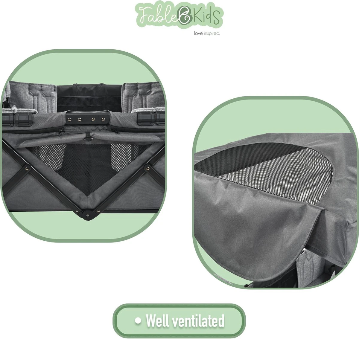 FableKids LEO X4Plus Opvouwbare Wagen Met Dak Fossil Grey 8 FableKids LEO X4Plus Opvouwbare Wagen Met Dak Fossil Grey - Afbeelding 6