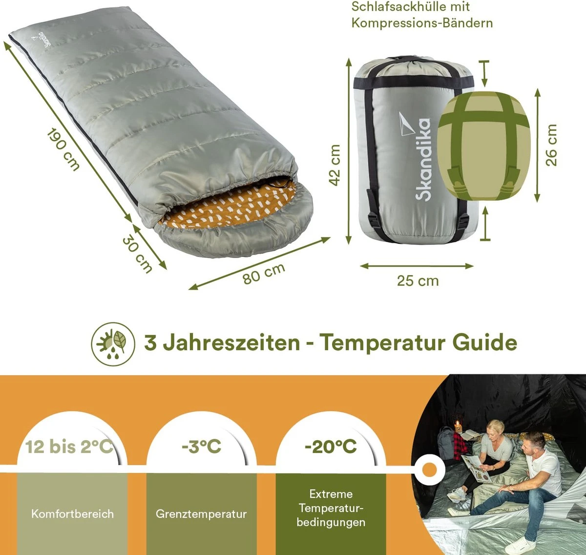 Skandika Dundee Flannel-R Slaapzak – Slaapzakken – Slaapzakken Volwassen - Maat M – Unisex - Katoen, Luxe Kwaliteit, Dubbele Slaapzak, 3 Seizoenen, Tot -20°C - 220 X 80 Cm - Outdoor Kampeerslaapzak – Ritssluiting Rechts - Grijs/geel 4 Skandika Dundee Flannel-R Slaapzak – Slaapzakken – Slaapzakken Volwassen - Maat M – Unisex - Katoen, Luxe Kwaliteit, Dubbele Slaapzak, 3 Seizoenen, Tot -20°C - 220 X 80 Cm - Outdoor Kampeerslaapzak – Ritssluiting Rechts - Grijs/geel - Afbeelding 2