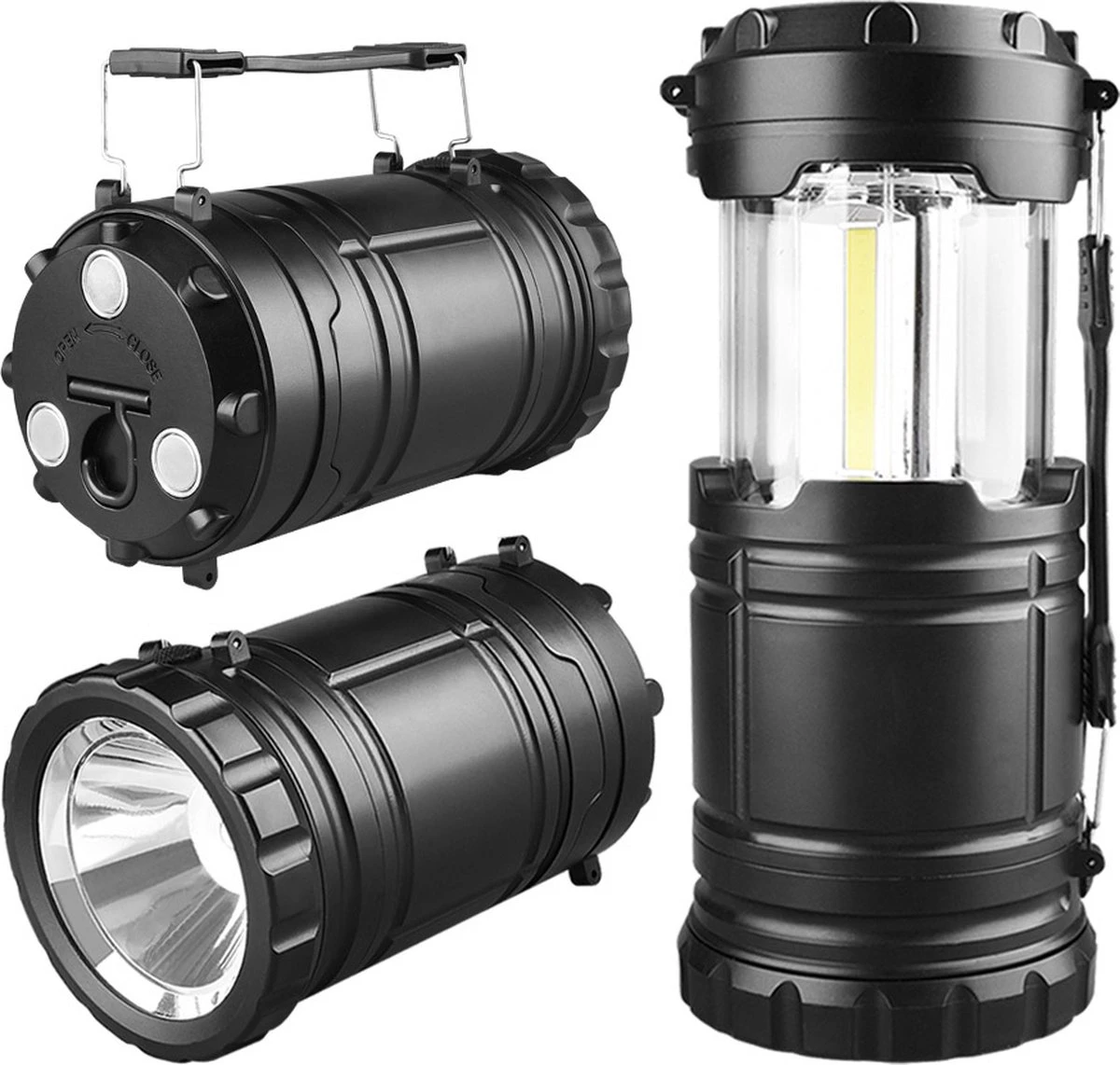 Campinglamp - Tentlamp - Lantaarn - Multifunctioneel - LED Lamp Op Batterijen - Zwart 3 Campinglamp - Tentlamp - Lantaarn - Multifunctioneel - LED Lamp Op Batterijen - Zwart