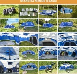 Skandika Nimbus Sleeper 12 Tent – Koepeltenten – 12 Persoons Familietent - Campingtent – Muggengaas – Sleeper Technology (3 Extra Donkere Slaapcabines) – 760 X 630 X 215 Cm (LxBxH) – 5000 Mm Waterkolom – Camping, Tuin – Kamperen – Blauw/wit -Outdoor Camping Winkel 1200x1162 3