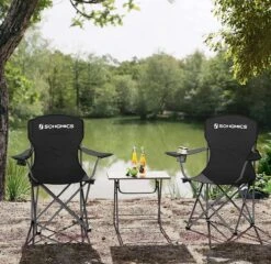 MIRA Home - Campingstoel Set Van 2 Inklapbaar - Klapstoel Met Robuust Frame - Met Flessenhouder - 76 X 51.5 X 95.5 Cm - Zwart -Outdoor Camping Winkel 1200x1166