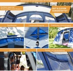 Skandika Nimbus Sleeper 12 Tent – Koepeltenten – 12 Persoons Familietent - Campingtent – Muggengaas – Sleeper Technology (3 Extra Donkere Slaapcabines) – 760 X 630 X 215 Cm (LxBxH) – 5000 Mm Waterkolom – Camping, Tuin – Kamperen – Blauw/wit -Outdoor Camping Winkel 1200x1182 4