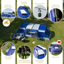 Skandika Montana 8 Sleeper Tent – Tunneltent – 8 Persoons Familietent - Campingtent – Sleeper Technology (2 Tot 4 Extra Donkere Slaapcabines) – Ingenaaide Tentvloer - Muggengaas – 700 X 310 X 200 Cm (LxBxH) – 5000mm Waterkolom – Kamperen – Blauw/wit -Outdoor Camping Winkel 1200x1199 4