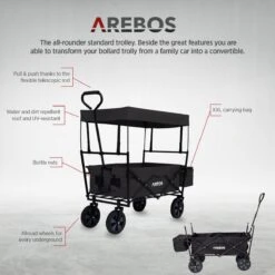 AREBOS Handwagen Vouwbare Dak Handwagen Vouwbare Trolley Uitrustingswagen Zwart -Outdoor Camping Winkel 1200x1200 1039