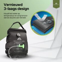 Needventure Solar Douche - Camping Douchezak - Buiten Douche - Tuindouche - Inclusief Thermometer - Waterzak Met Douchekop - 20L - Zwart -Outdoor Camping Winkel 1200x1200 1168