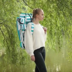 Strandstoel Met Afneembare Hoofdsteun, Draagbare Klapstoel, Campingstoel, Rugleuning Tot 180° Verstelbaar, Met Bekerhouder En Zijvak, Groene En Witte Strepen GCB62JW -Outdoor Camping Winkel 1200x1200 158