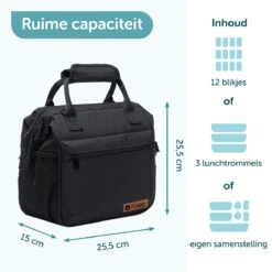 ForDig Lunchtas Zwart - Koeltas Gemaakt Van 600D Polyester Met PEVA-Voering - Ruimte Voor Lunchtrommel / Snacks / Blikjes - Koel Tas Met Mesh Opbergruimtes En Ruimte Voor Bestek - Lunch Tas Cool Bag - Coolerbag - Kleine Cooler -Outdoor Camping Winkel 1200x1200 298