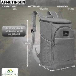 Needventure Koeltas - Lunchtas - Koelrugtas - Picknicktas - 20 Liter - Flessenhouder - Bieropener - Grijs -Outdoor Camping Winkel 1200x1200 344