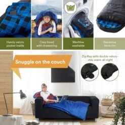 Skandika Dundee Flannel-L Slaapzak – Mummmieslaapzakken – Slaapzakken Volwassen - Maat M – Unisex - Katoen, Luxe Kwaliteit, Dubbele Slaapzak, 3 Seizoenen, Tot -20°C - 220 X 80 Cm - Outdoor Kampeerslaapzak – Ritssluiting Links - Zwart/blauw -Outdoor Camping Winkel 1200x1200 462