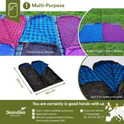 Skandika Dundee Flannel-L Slaapzak – Mummmieslaapzakken – Slaapzakken Volwassen - Maat M – Unisex - Katoen, Luxe Kwaliteit, Dubbele Slaapzak, 3 Seizoenen, Tot -20°C - 220 X 80 Cm - Outdoor Kampeerslaapzak – Ritssluiting Links - Zwart/blauw -Outdoor Camping Winkel 1200x1200 464