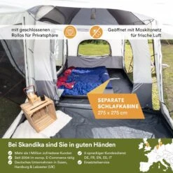 Skandika Pitea XL CROSS Tent – Koepeltenten - Autotent – Campingtent Voor SUV, Caddy, Auto, CUV - Voor Max. 4 Personen – Vrijstaand – Met/zonder Slaapcabine – Max. Stahoogte 230 Cm – 3000mm Waterkolom - 475 X 290 X 230 Cm (LxBxH) – Kamperen - Grijs -Outdoor Camping Winkel 1200x1200 547