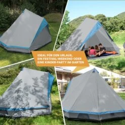 Skandika Tipii II Tent – Tipi-tenten – Teepee – 8 Persoons Campingtent – Muggengaas – 250 Cm Stahoogte – Uitneembare Tentvloer – 3000 Mm Waterkolom – Indische Tent, Partytent, Festivaltent – Outdoor, Camping, Tuin – Kamperen – Grijs/turquoise -Outdoor Camping Winkel 1200x1200 554