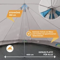 Skandika Tipii II Tent – Tipi-tenten – Teepee – 8 Persoons Campingtent – Muggengaas – 250 Cm Stahoogte – Uitneembare Tentvloer – 3000 Mm Waterkolom – Indische Tent, Partytent, Festivaltent – Outdoor, Camping, Tuin – Kamperen – Grijs/turquoise -Outdoor Camping Winkel 1200x1200 555