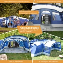 Skandika Nimbus Sleeper 12 Tent – Koepeltenten – 12 Persoons Familietent - Campingtent – Muggengaas – Sleeper Technology (3 Extra Donkere Slaapcabines) – 760 X 630 X 215 Cm (LxBxH) – 5000 Mm Waterkolom – Camping, Tuin – Kamperen – Blauw/wit -Outdoor Camping Winkel 1200x1200 564