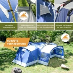 Skandika Nimbus Sleeper 12 Tent – Koepeltenten – 12 Persoons Familietent - Campingtent – Muggengaas – Sleeper Technology (3 Extra Donkere Slaapcabines) – 760 X 630 X 215 Cm (LxBxH) – 5000 Mm Waterkolom – Camping, Tuin – Kamperen – Blauw/wit -Outdoor Camping Winkel 1200x1200 566