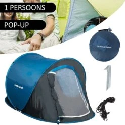 Dunlop Pop Up Tent 220 X 120 X 90 Cm - Grijs/ Blauw - 1 Persoons -Outdoor Camping Winkel 1200x1200 572