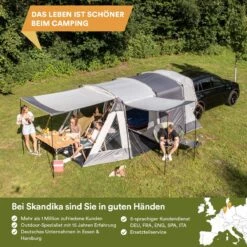 Skandika Pitea XL UP Tent – Koepeltenten - Autotent – 4 Persoons Campingtent Voor SUV, Caddy, Auto, CUV – Vrijstaand – Met/zonder Slaapcabine – Max. Stahoogte 200 Cm – Waterdicht Met 3000mm Waterkolom - 515 X 300 X 200 Cm (LxBxH) – Kamperen - Grijs -Outdoor Camping Winkel 1200x1200 642