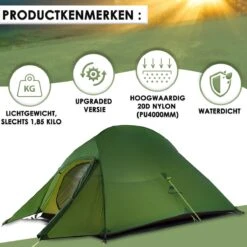Cloud Up 3 Upgraded - Naturehike® - Tent 3 Persoons - Lichtgewicht Tent - Incl. Grondzeil - 20D 4000MM - Outdoor Kampeertent - Waterdicht - Hiking & Wandelen -Outdoor Camping Winkel 1200x1200 651
