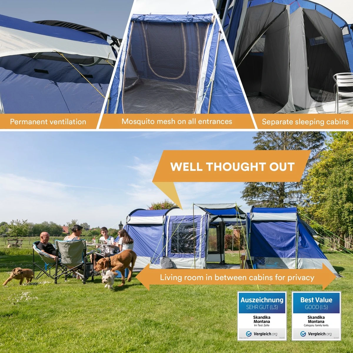 Skandika Montana 8 Tent – Tunneltenten – 8 Persoons Tent – Campingtent – 200 Cm Stahoogte – 2-4 Slaapcabines - Muggengaas – Familietent – 4 Ingangen – 700 X 310 X 200 Cm (L X B X H) - 5000 Mm Waterkolom – Outdoor, Camping – Kamperen – Blauw 11 Skandika Montana 8 Tent – Tunneltenten – 8 Persoons Tent – Campingtent – 200 Cm Stahoogte – 2-4 Slaapcabines - Muggengaas – Familietent – 4 Ingangen – 700 X 310 X 200 Cm (L X B X H) - 5000 Mm Waterkolom – Outdoor, Camping – Kamperen – Blauw - Afbeelding 9