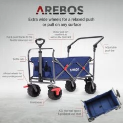 AREBOS Handkar | Transportwagen | Apparatuurwagen | Opvouwbaar | Duwstang| Blauw -Outdoor Camping Winkel 1200x1200 694