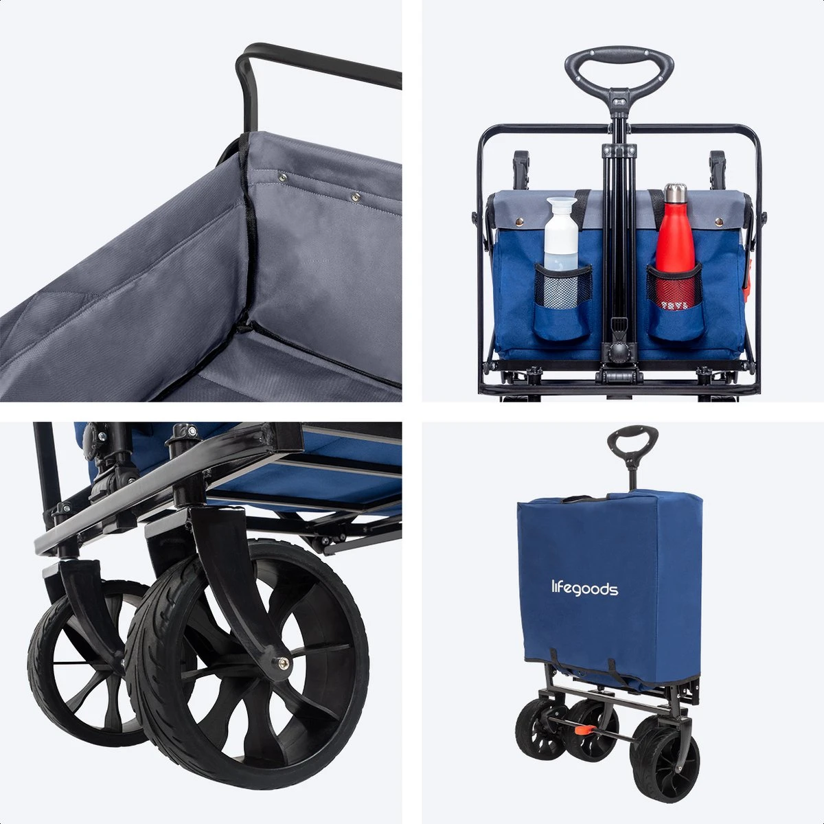 LifeGoods Bolderkar - Opvouwbaar - Tot 120KG - 103L - Extra Draagtas En Duwstang - Wasbaar Polyester - 98x45cm - Blauw/Grijs 10 LifeGoods Bolderkar - Opvouwbaar - Tot 120KG - 103L - Extra Draagtas En Duwstang - Wasbaar Polyester - 98x45cm - Blauw/Grijs - Afbeelding 8
