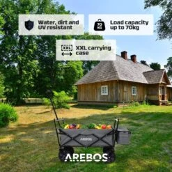 AREBOS Handwagen Vouwbare Dak Handwagen Vouwbare Trolley Uitrustingswagen Grijs -Outdoor Camping Winkel 1200x1200 955