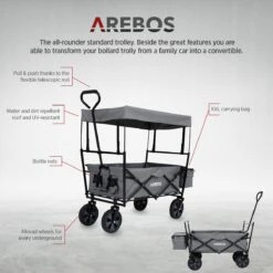 AREBOS Handwagen Vouwbare Dak Handwagen Vouwbare Trolley Uitrustingswagen Grijs -Outdoor Camping Winkel 1200x1200 956