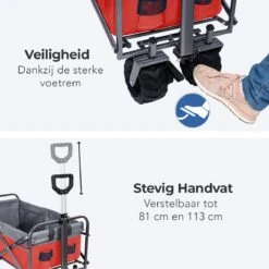 LifeGoods Bolderkar - Opvouwbaar - Tot 80KG - 94L - Wasbaar Polyester - 98x45cm - Rood/Grijs -Outdoor Camping Winkel 1200x1200 982