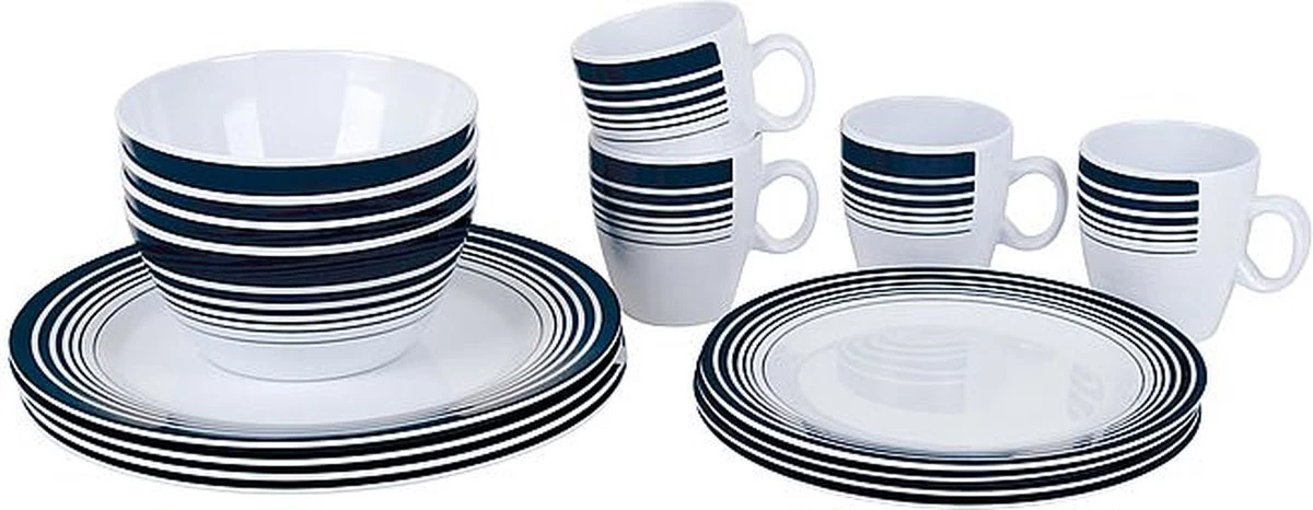 Bo-Camp - Servies - Classic - 16-Delig - Wit/Navy 13 Bo-Camp - Servies - Classic - 16-Delig - Wit/Navy - Afbeelding 11