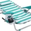 Strandstoel Met Afneembare Hoofdsteun, Draagbare Klapstoel, Campingstoel, Rugleuning Tot 180° Verstelbaar, Met Bekerhouder En Zijvak, Groene En Witte Strepen GCB62JW -Outdoor Camping Winkel 1200x856