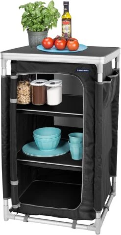 Campart Campingkast CU-0719 – Opvouwbaar En Verstelbaar - 4 Verstelbare Poten - 3 Lagen - Aluminium Frame - Grijs