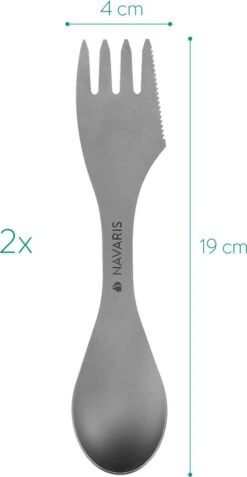 Navaris 2x Spork Titanium Campingbestek - Vork, Mes En Lepel In één - Bestek Voor Onderweg En Op Reis - Lichtgewicht - Inclusief Bewaarzakje -Outdoor Camping Winkel 621x1200 4